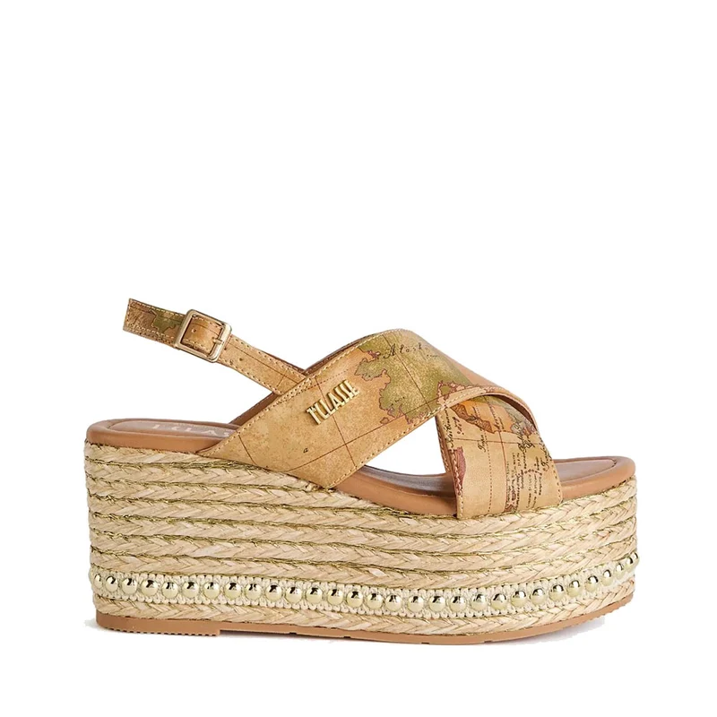 Sandali con Zeppa 8,5 cm 1A Classe Alviero Martini in Eco Nappa stampa Geo Classic 1120
