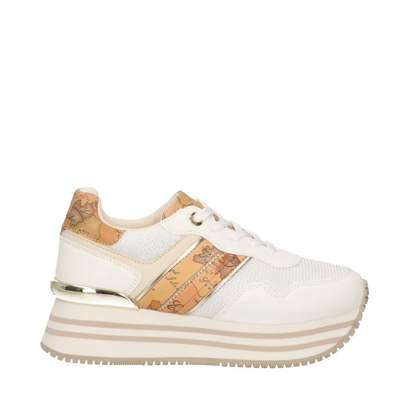 Sneakers Running 1A Classe Alviero Martini in Mesh Bianco e Inserti Geo Beige 2159