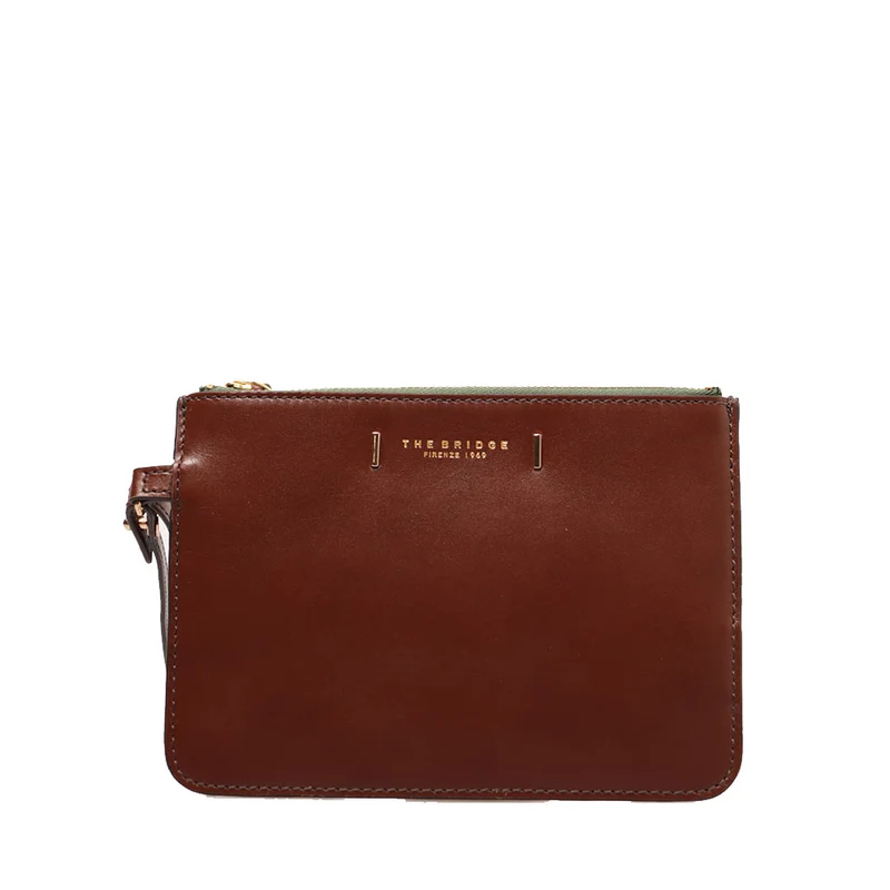 Pouch con Polsiera THE BRIDGE linea Chiara in Pelle Marrone
