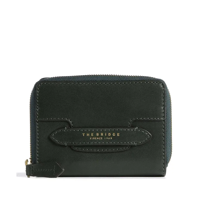 Portafoglio Donna Piccolo Zip Around THE BRIDGE linea Lucrezia in Pelle Verde Malachite