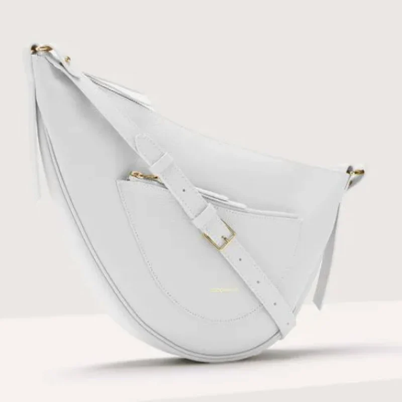 Borsa Donna Asimmetrica a Tracolla COCCINELLE linea Snuggie Small in Pelle Brillant White - Celadon Green