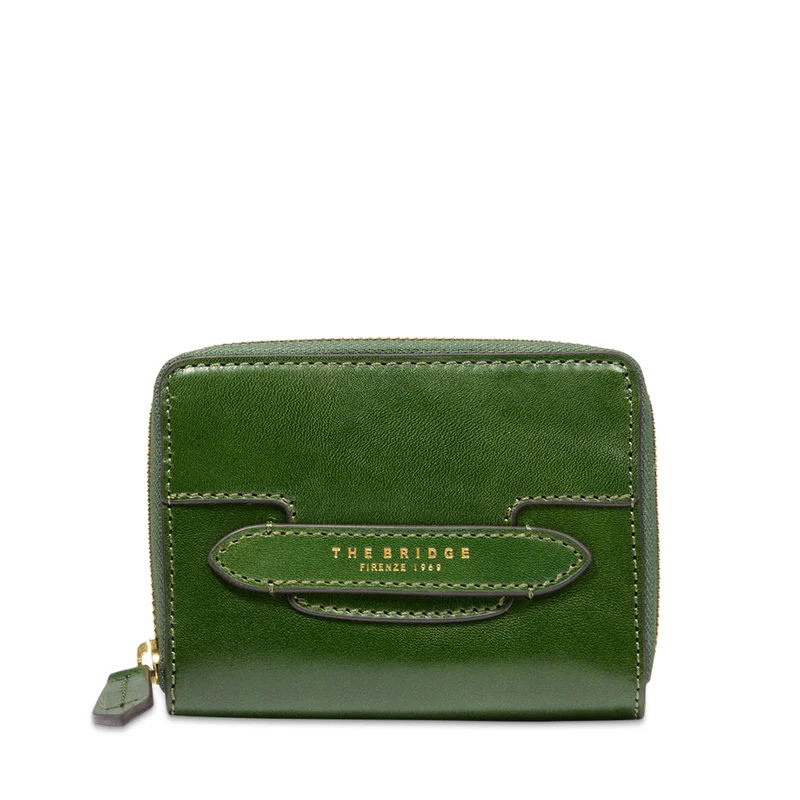 Portafoglio Donna Piccolo Zip Around THE BRIDGE linea Lucrezia in Pelle Verde Inglese