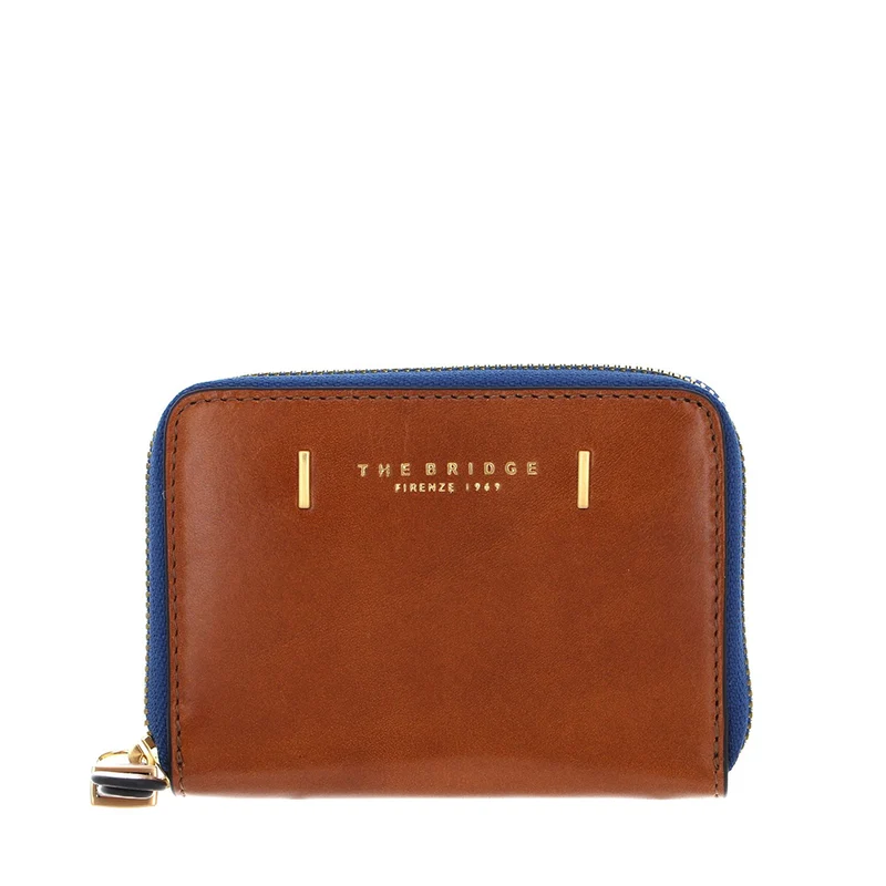 Portafoglio Donna Piccolo Zip Around THE BRIDGE linea Chiara in Pelle Cognac