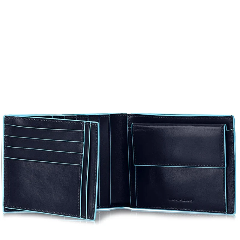 Portafoglio Uomo Piquadro In Pelle Blu con Pattina Orizzontale e Portamonete - PU1240B2R