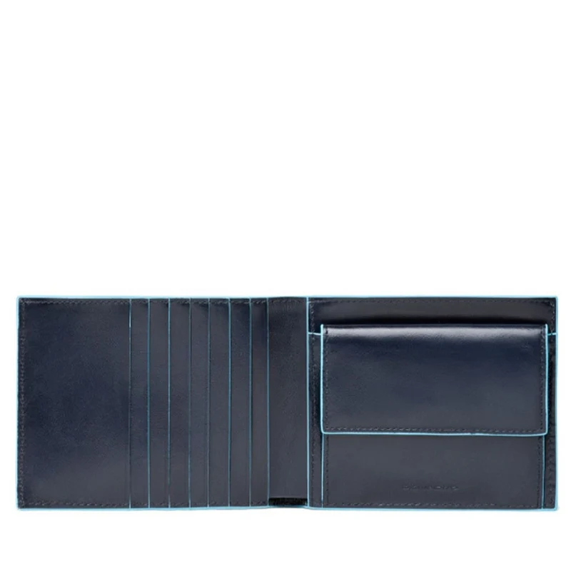 Portafoglio Uomo Piquadro In Pelle Blu con Portacarte Orizzontale e Portamonete - PU1239B2R