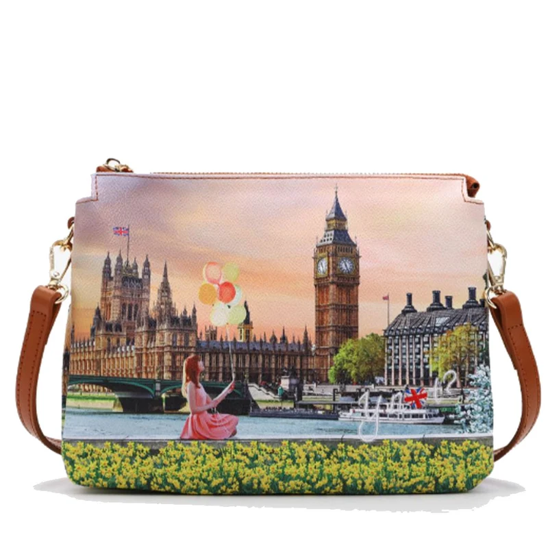 Borsa Donna Y NOT a Tracolla Tre Scomparti YES-399 Yellow Flowers