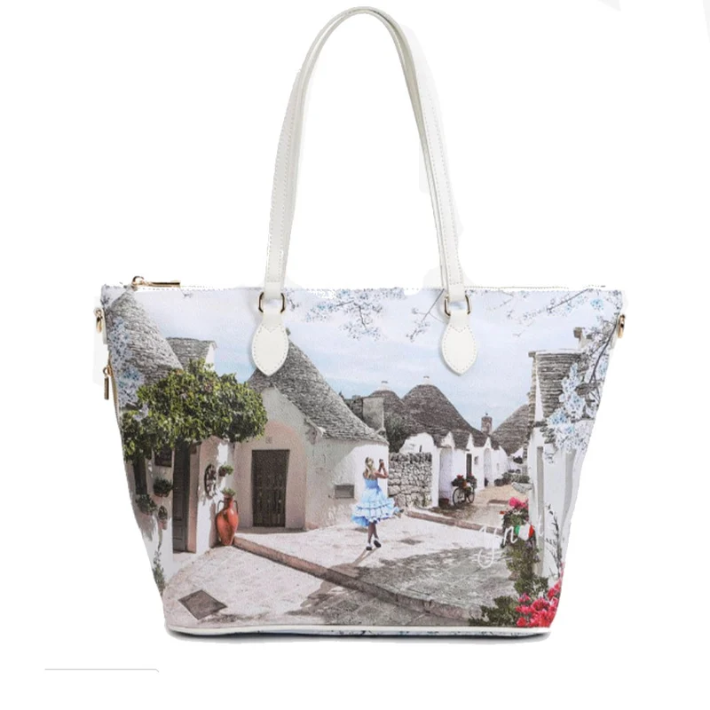 Borsa Donna Y NOT Shopper a Spalla YES-397 Stampa Alice in Trulli