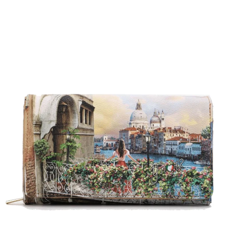 Portafoglio Donna Y NOT Chiuso con Bottone YES-364 Stampa Flowery Canal