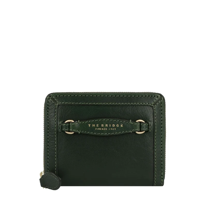Portafoglio Donna Piccolo Zip Around THE BRIDGE linea Bettina in Pelle Verde Smeraldo