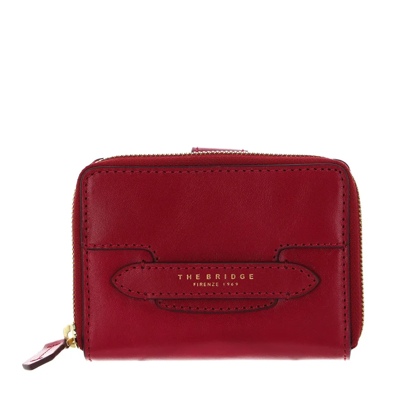 Portafoglio Donna Piccolo Zip Around THE BRIDGE linea Lucrezia in Pelle color Berry