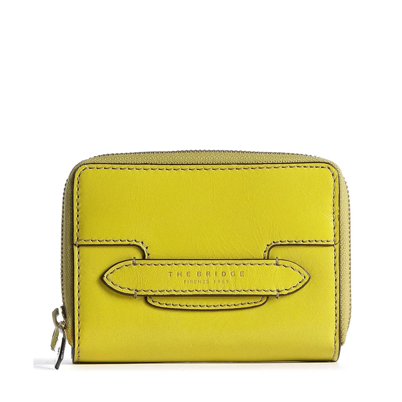 Portafoglio Donna Piccolo Zip Around THE BRIDGE linea Lucrezia in Pelle color Lime