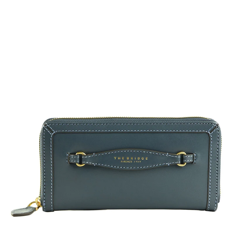 Portafoglio Donna Zip Around THE BRIDGE linea Bettina in Pelle color Ceruleo