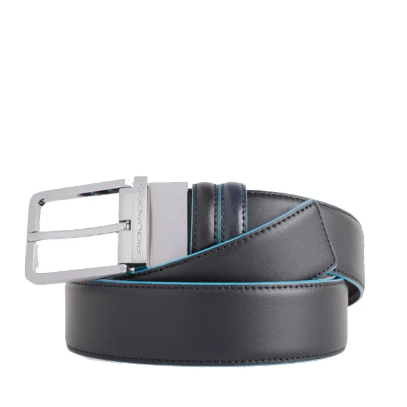 Cintura Uomo Reversibile PIQUADRO in Pelle Nera e Blu - CU2619B2