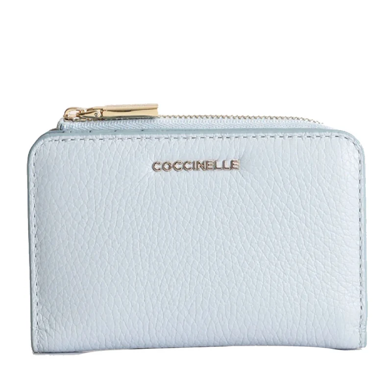 Portacarte Piccolo con Doppio Scomparto COCCINELLE in Pelle Linea Metallic Soft colore Mist Blue