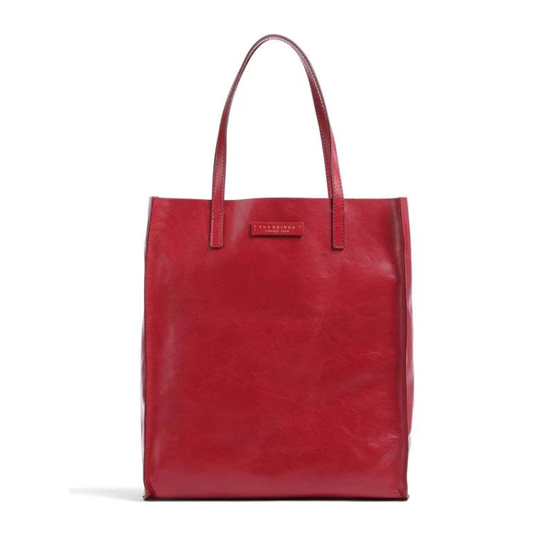 Borsa Donna Shopper Verticale THE BRIDGE linea Mirra in Pelle Rosso Berry
