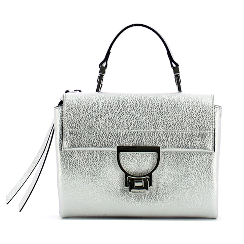 Borsa Donna a Mano con Tracolla COCCINELLE in Pelle Linea Arlettis colore Silver