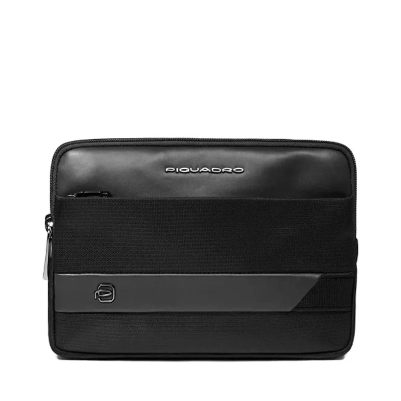 Pochette Uomo Piquadro in Tessuto e Pelle colore Nero con Tracolla - AC6492W132R