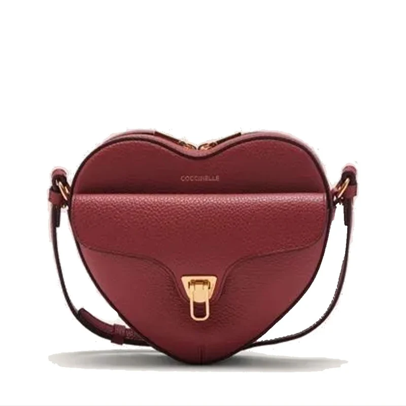 Borsa Donna a Tracolla Mini COCCINELLE a Forma di Cuore in Pelle Brandy linea Beat Soft