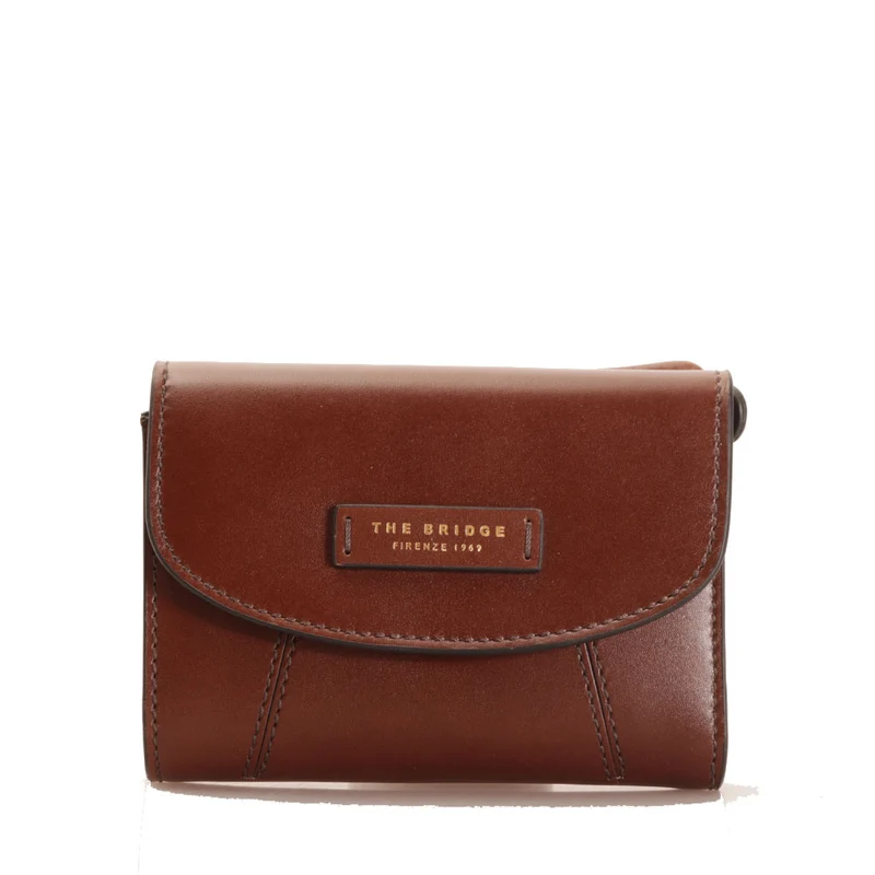 Portafoglio Donna Medio con Bottone e Polsiera THE BRIDGE in Pelle Marrone linea Camilla