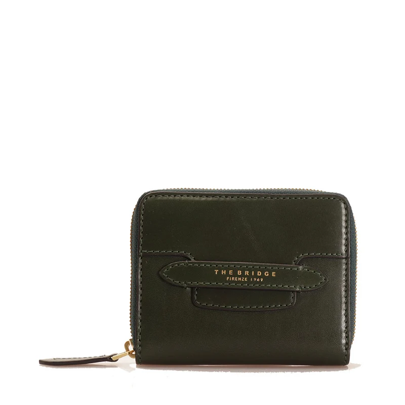 Portafoglio Donna Piccolo Zip Around THE BRIDGE linea Lucrezia in Pelle Verde Malachite