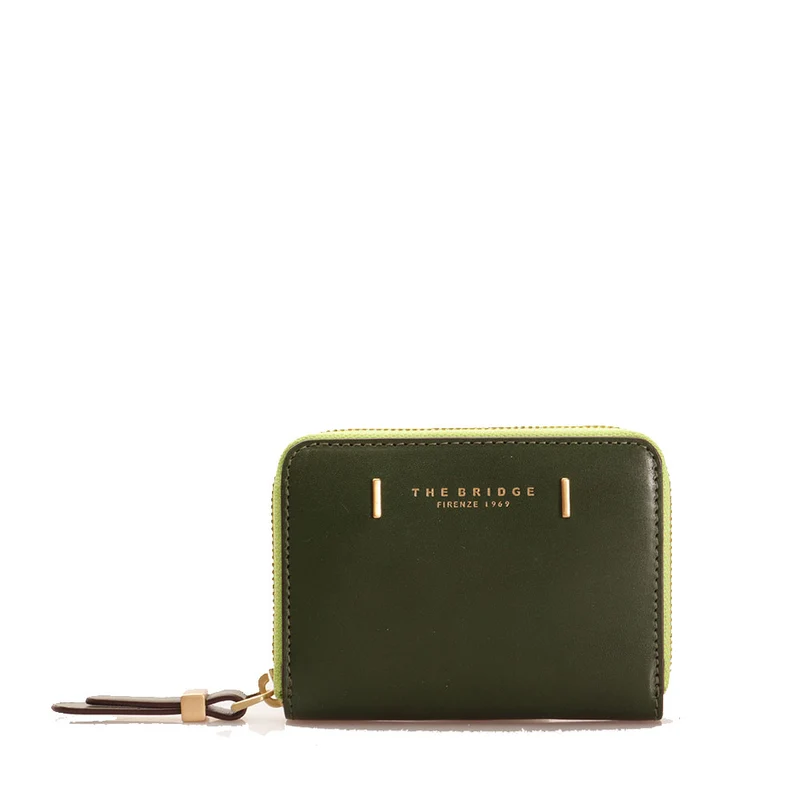 Portafoglio Donna Piccolo Zip Around THE BRIDGE linea Chiara in Pelle Verde Cipresso