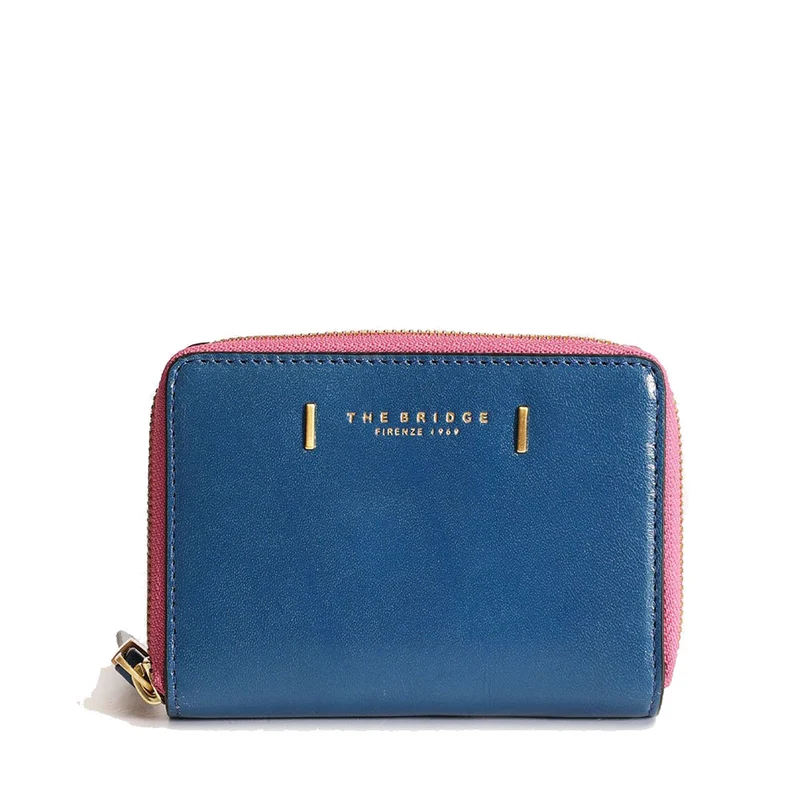 Portafoglio Donna Piccolo con Zip THE BRIDGE linea Chiara in Pelle Blu Jeans