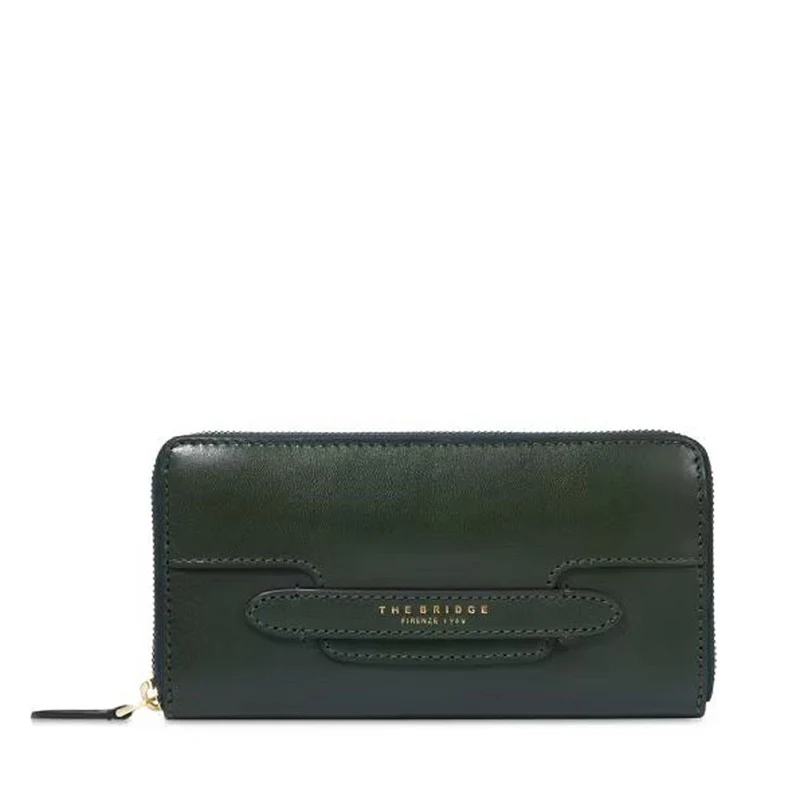 Portafoglio Donna Zip Around THE BRIDGE linea Lucrezia in Pelle Verde Scuro
