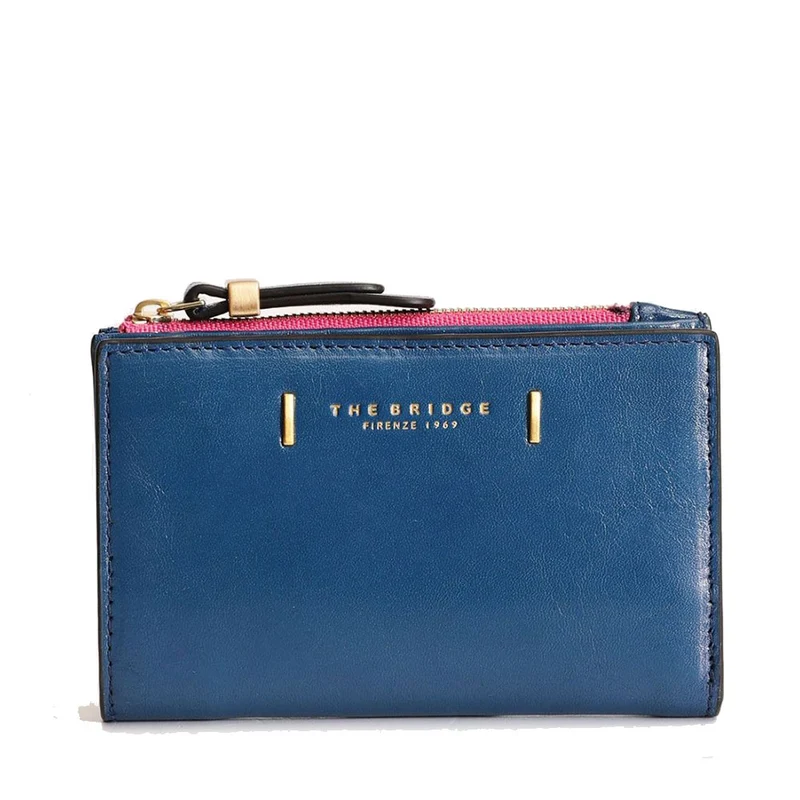 Portafoglio Donna con Bottone THE BRIDGE linea Chiara in Pelle Blu Jeans