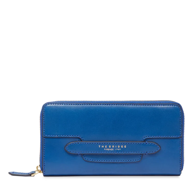 Portafoglio Donna Zip Around THE BRIDGE linea Lucrezia in Pelle Blu Jeans