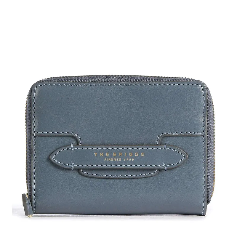 Portafoglio Donna Piccolo Zip Around THE BRIDGE linea Lucrezia in Pelle color Ceruleo