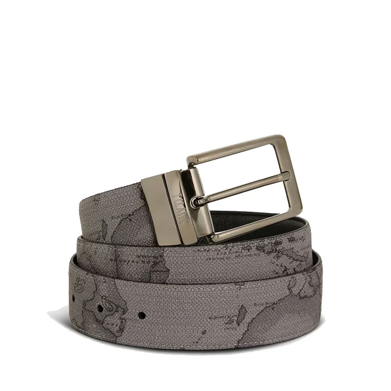 Cintura Uomo Double Face h 3,5 cm 1A Classe Alviero Martini stampa Geo Dark e Pelle Nera A485