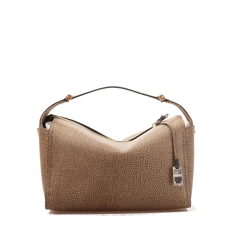 Borsa Donna Bauletto a Mano BORBONESE linea Livre Medium in Tela Rivestita OP e Pelle Nera
