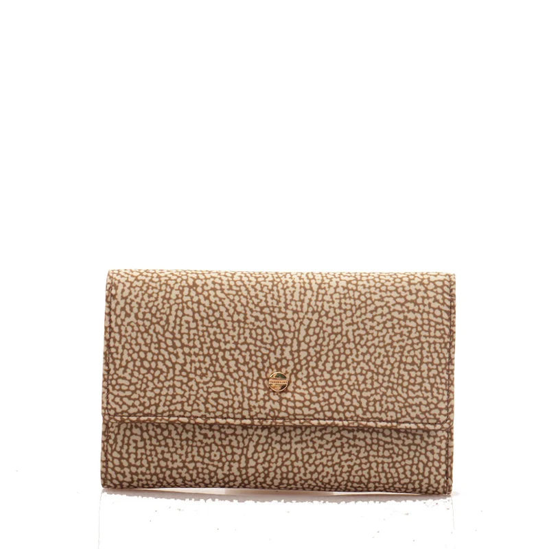 Portafoglio Donna con Bottone BORBONESE Linea Jet Op in Nylon Beige Brown