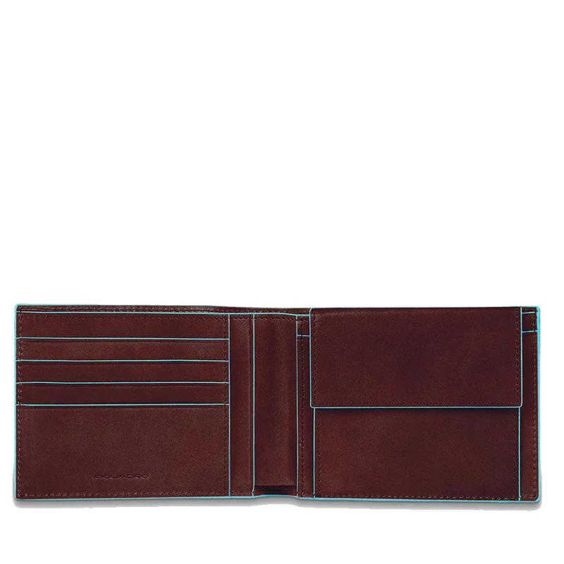Portafoglio Uomo con Portamonete PIQUADRO in Pelle Mogano Linea Blue Square - PU257B2R