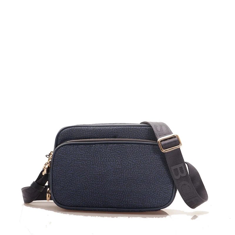 Borsa a Tracolla Small BORBONESE in Tessuto Riciclato stampa OP Blu