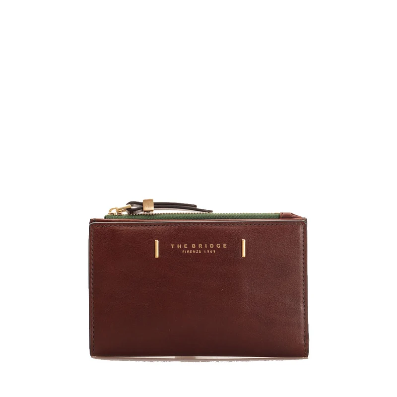 Portafoglio Donna con Bottone THE BRIDGE in Pelle Marrone linea Chiara