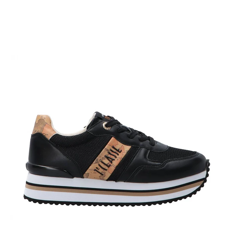 Scarpe 1A Classe Alviero Martini Sneakers Running in Mesh Nero e Inserti Geo Beige 1832