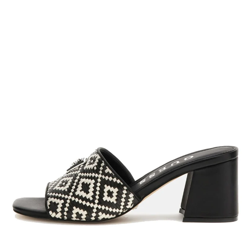 Scarpe Donna GUESS Ciabatte con Tacco Linea Gables in Rafia Colore Nero