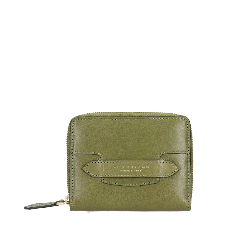 Portafoglio Donna Medio Zip Around THE BRIDGE linea Lucrezia in Pelle Verde Fico