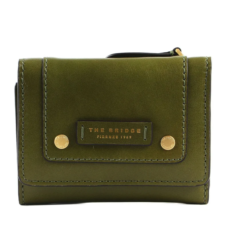 Portafoglio Donna Medio con Bottone THE BRIDGE linea Cecilia in Pelle Verde Fico