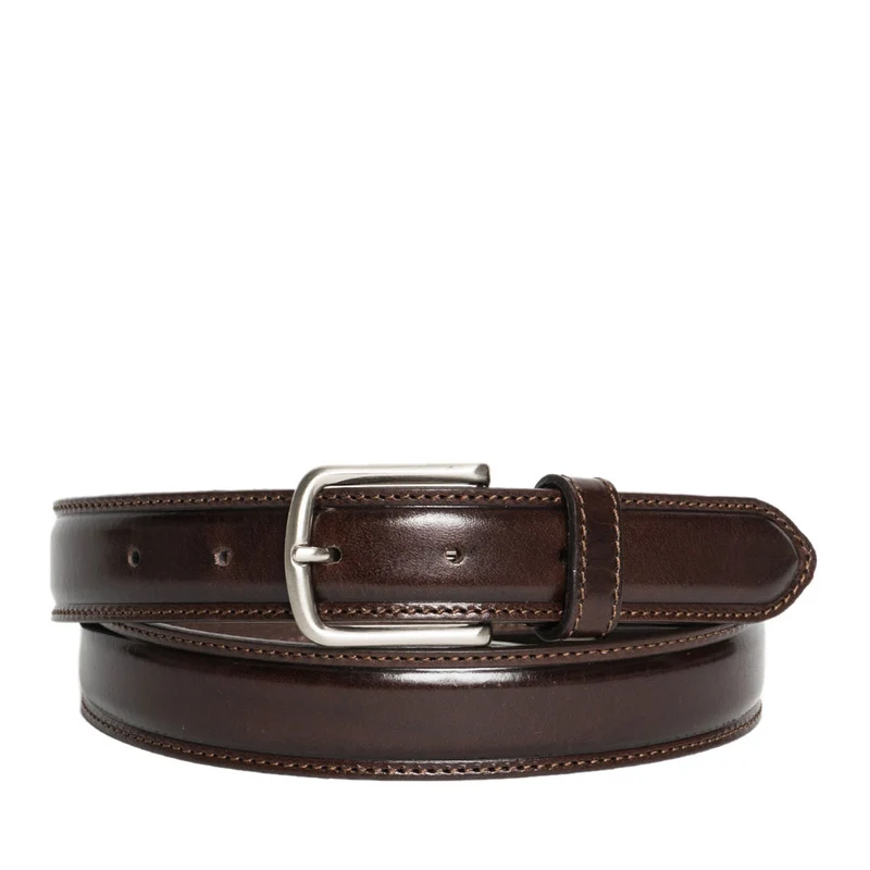 Cintura Uomo in Pelle di Vitello Spazzolato Marrone Scuro 3,5cm - Made in Italy