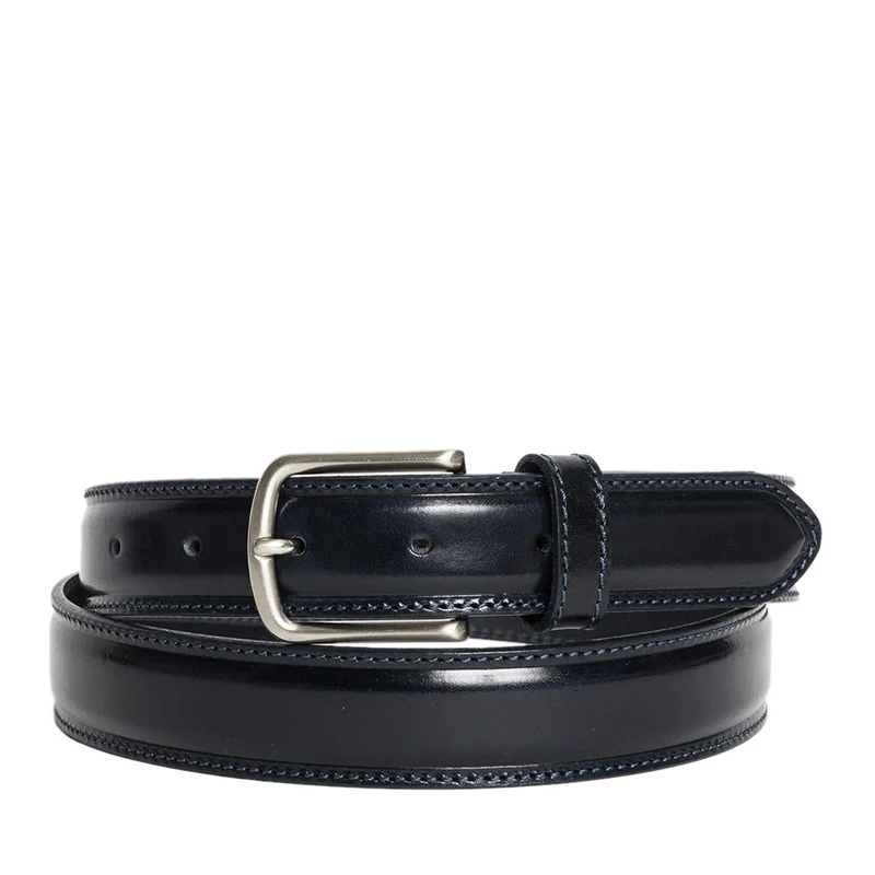 Cintura Uomo in Pelle di Vitello Spazzolato Blu 3,5cm - Made in Italy