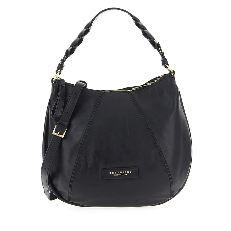 Borsa Donna Hobo con Tracolla THE BRIDGE linea Brigida in Pelle Nera