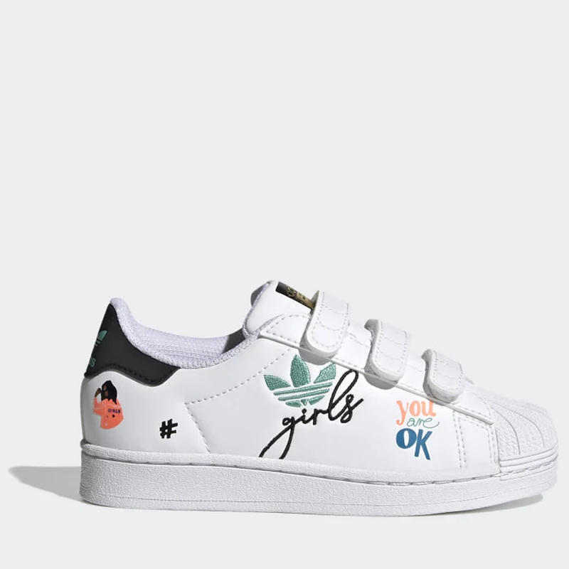 Scarpe Bambino ADIDAS Sneakers con Strappi linea Superstar Pure CF C colore Bianco Nero e Oro
