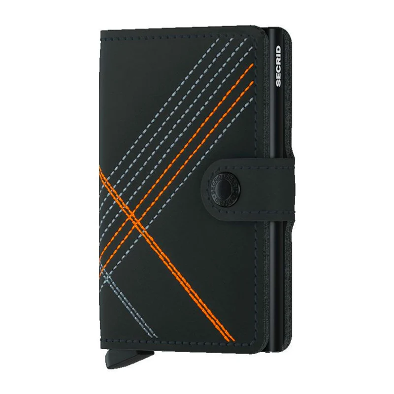 Porta Carte con Clip SECRID linea Stitch in Microfibra Black linea orange con RFID