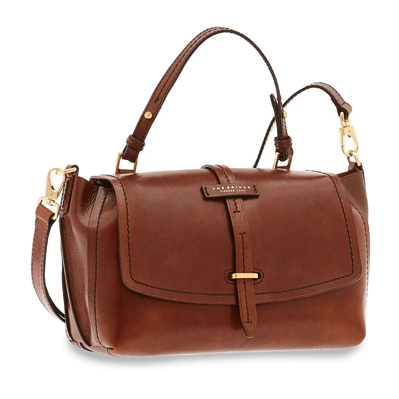 Borsa Donna Media Doppia Funzione a Mano con Tracolla THE BRIDGE in Pelle Marrone linea Florentin
