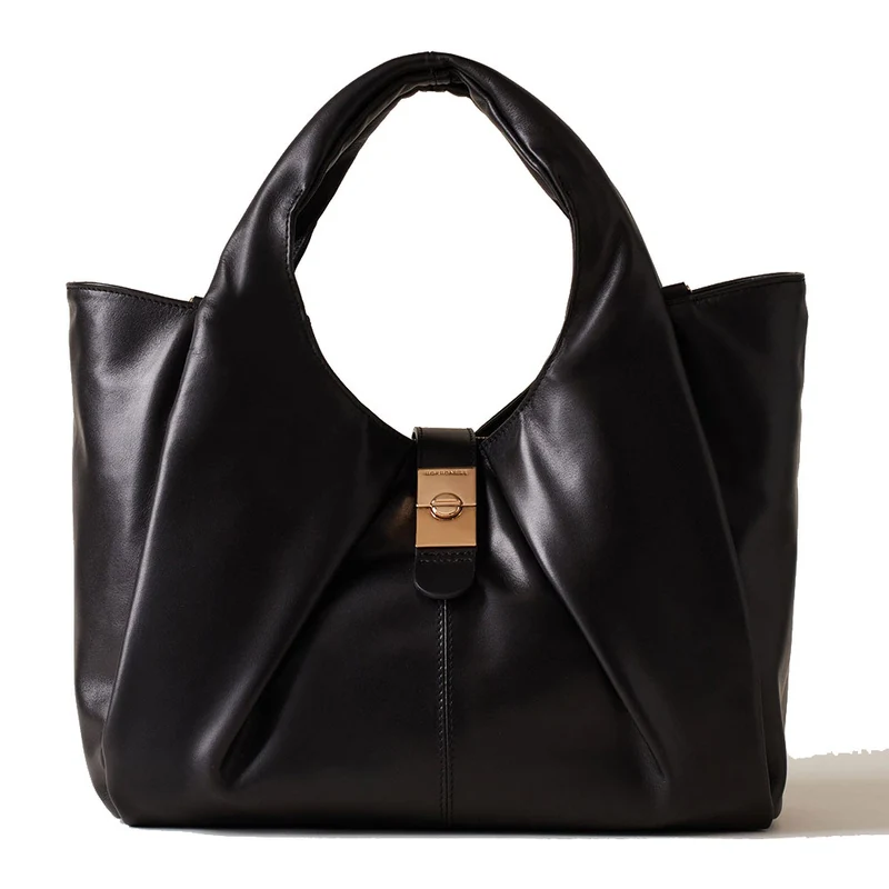 Borsa Donna a Mano Media BORBONESE linea Cortina in Pelle di Vitello Nappato Nero