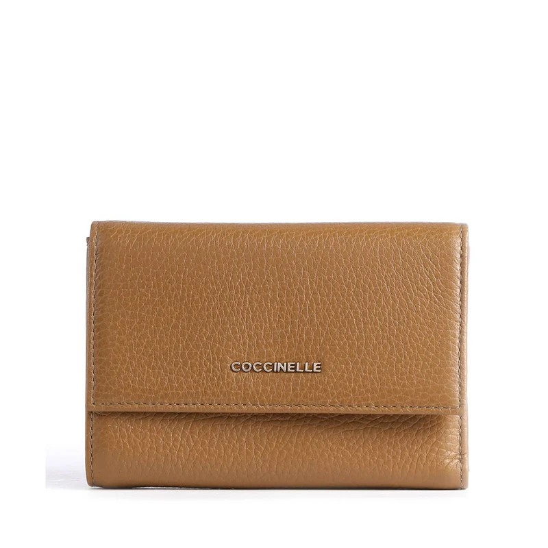 Portafoglio Piccolo COCCINELLE in Pelle Martellata Linea Metallic Soft colore Nocciola