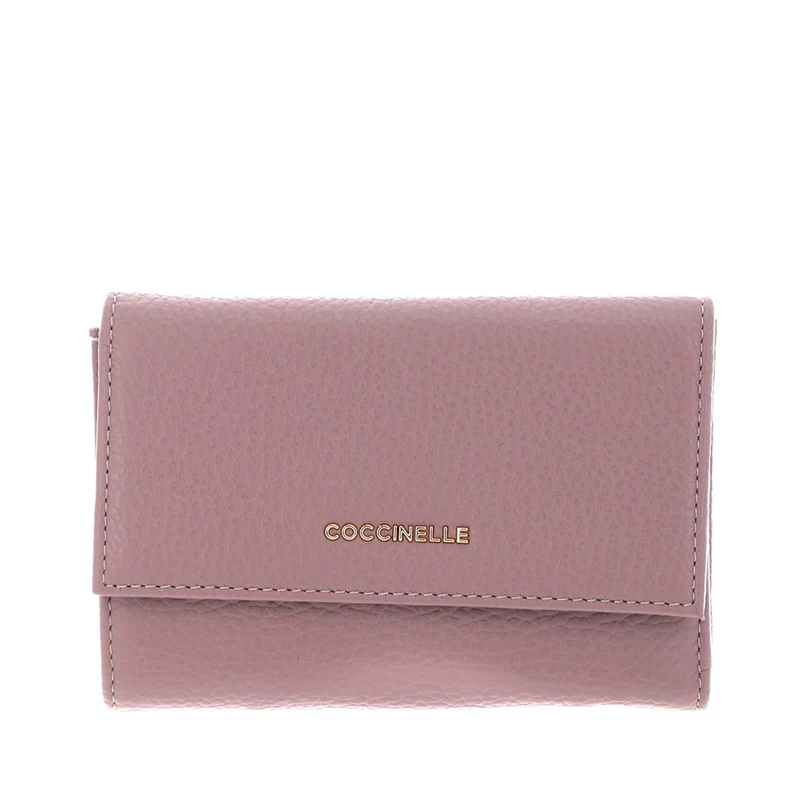 Portafoglio Piccolo COCCINELLE in Pelle Martellata Linea Metallic Soft colore Anemone