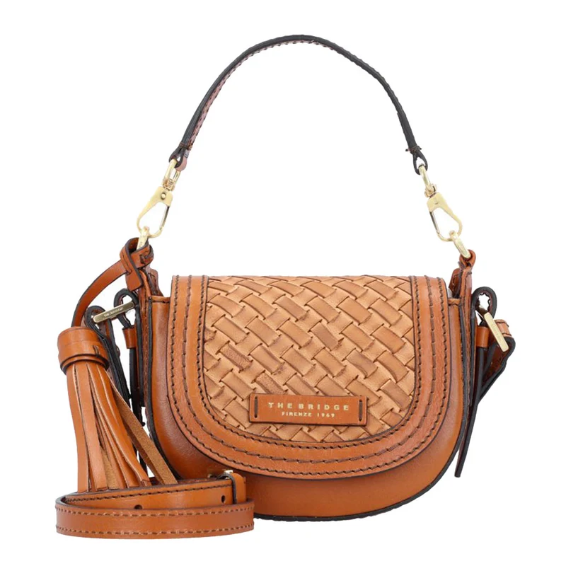 Borsa Donna Piccola a Tracolla THE BRIDGE linea Salinger in Pelle Intrecciata color Cognac